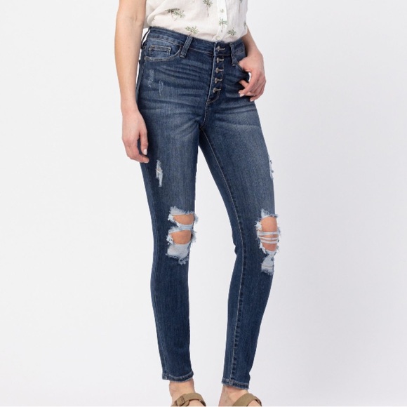 NWT Judy Blue 88477 hi rise button fly skinny Jean 28” size 24W - Picture 2 of 10